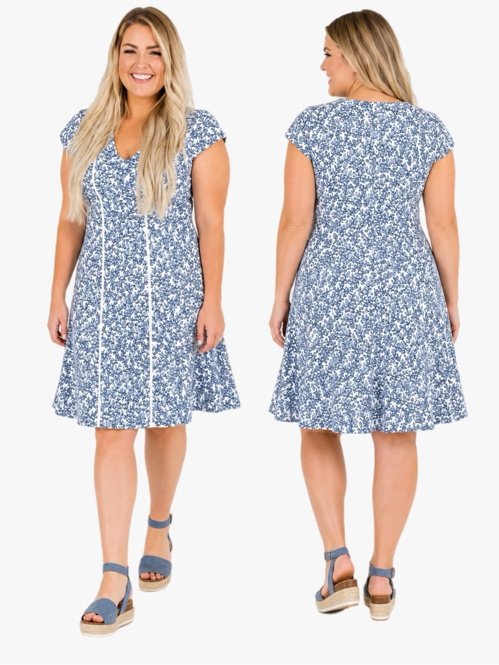 Ann Taylor Factory Blue White Leaf Print Fit Flare Dress Size 10